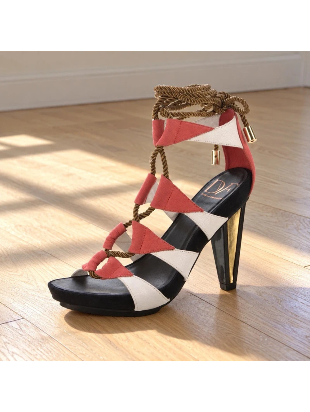 DVF Diane von Furstenberg Colorblock Lace Up Leather Heels Size 6.5